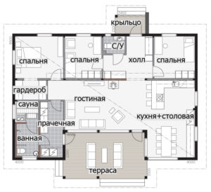 Одноэтажный дом с широким окном в столовой Т041