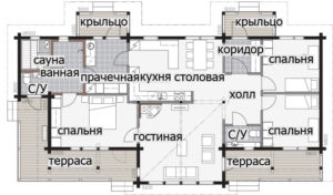 Одноэтажный дом с застекленной входной группой Т043