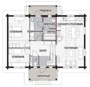Одноэтажный дом с парусной крышей Т057