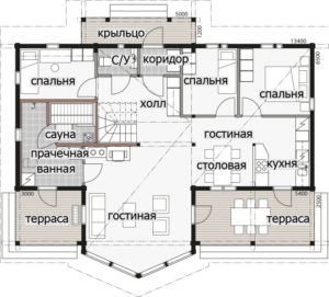 Одноэтажный дом с парусной крышей Т057