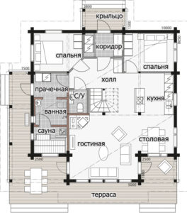 Одноэтажный финский дом с застекленным фронтоном Т068