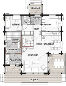 Мансардный дом с застекленным фронтоном Т075