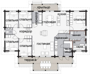 Одноэтажный финский дом с террасой под навесом Т013