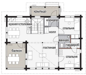 Двухэтажный дом с крытой террасой-балконом Т031