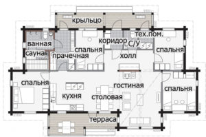 Одноэтажный дом с крытой террасой и высокими потолками Т029