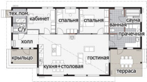 Одноэтажный дом с высокой односкатной крышей Т030