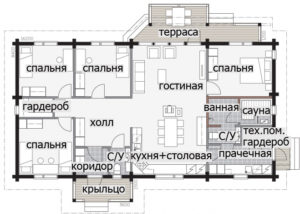 Одноэтажный дом с крыльцом под двускатной крышей Т033