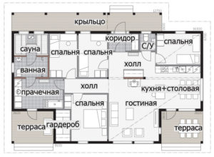 Одноэтажный дом с застекленной входной группой Т034