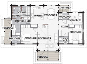 Одноэтажный дом с массивным крыльцом под навесом Т045