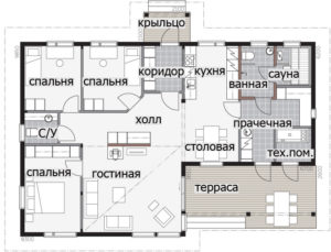 Одноэтажный финский дом с высокими окнами Т048