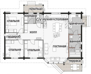 Одноэтажный финский дом с двухскатной крышей Т050