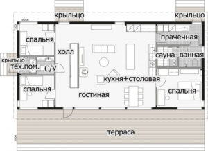 Одноэтажный дом дом под односкатной крышей с крытой террасой Т053
