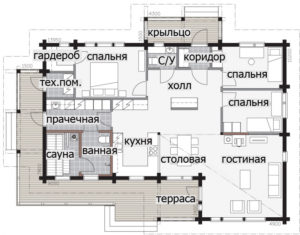 Одноэтажный дом с многоскатной крышей Т051