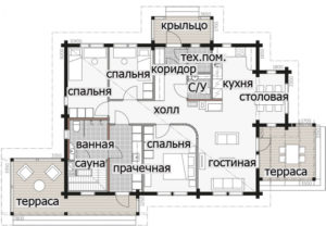 Одноэтажный дом вытянутой формы с двускатной крышей Т058