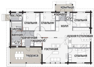 Одноэтажный дом с двускатной крышей Т028