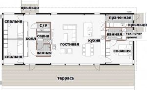 Одноэтажный дом с односкатной крышей и застекленным фасадом Т026