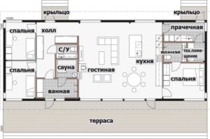 Одноэтажный дом с односкатной крышей и застекленным фасадом Т026