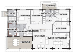 Одноэтажный дом с двускатной крышей Т028