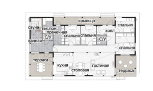 Одноэтажный финский дом с высокой односкатной крышей Т046