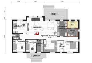 Финский одноэтажный дом с навесом BX151