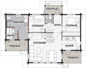 Г-образный дом с многоскатной крышей Т106
