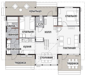Финский дом с застекленным мезонином Т083.