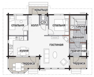Одноэтажный дом под двускатной крышей Т122