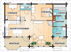 Одноэтажный дом под двухскатной крышей Т128