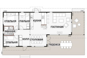 Одноэтажный дом с парусной крышей Т094