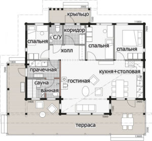 Одноэтажный дом с удлиненной террасой Т096