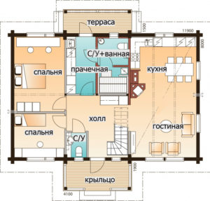 Одноэтажный дом с козырьком над крыльцом Т077