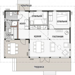Застекленный финский дом под двускатной крышей Т144